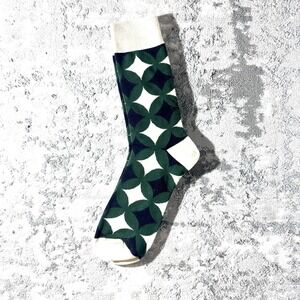 New Geometric Quatrefoil Crew Socks Green Navy Blue Cream Patterned Dress Socks